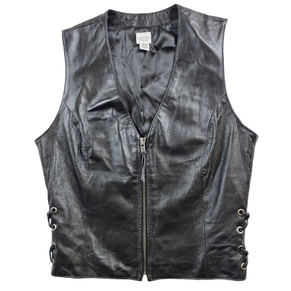 Wilsons Maxima Leather Vest Womens XS Black Genuine Leather Lace Up Side Zip